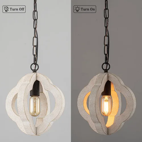 Miniatura 5 de Luces colgantes modernas de madera de granja de 9.84 pulgadas, orbe de isla de cocina, roble blanco envejecido, lámpara colgante de techo rústica