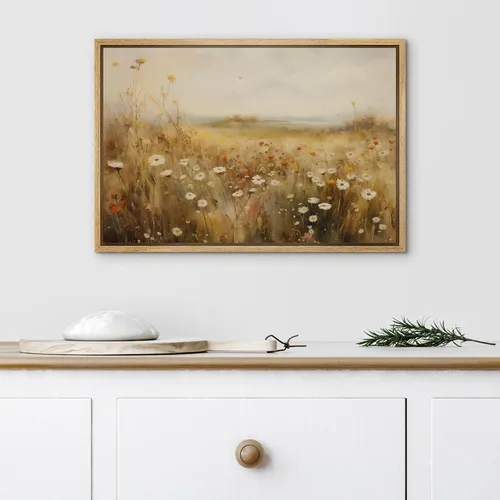 Miniatura 4 de SIGNLEADER Impresión en Lienzo Enmarcado Arte de Pared Prado Cálido de Verano con Flores Silvestres Ilustraciones Florales Vibrantes Arte Moderno