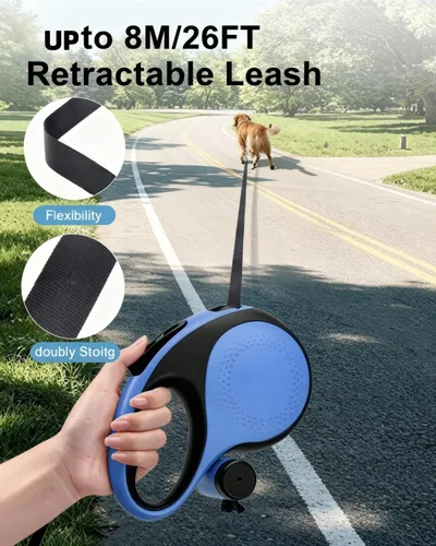 Miniatura 2 de Correa retráctil resistente de 26 pies para perros grandes de hasta 110 libras, nailon a prueba de mordidas, sin enredos de 360°, bloqueo de freno
