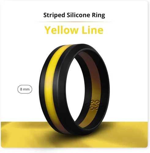 Miniatura 19 de Knot Theory Anillo de silicona a rayas para hombres y mujeres – color negro, gris, rojo, azul, naranja, amarillo, púrpura