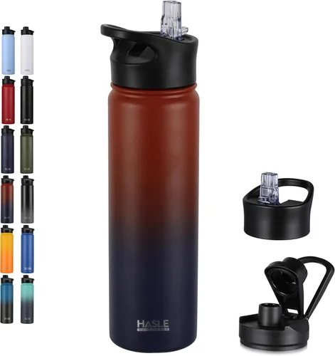 Miniatura 10 de HASLE OUTFITTERS Botella de agua aislada de 22 onzas, botella de agua de acero inoxidable de doble pared, boca ancha con tapa de popote y tapa