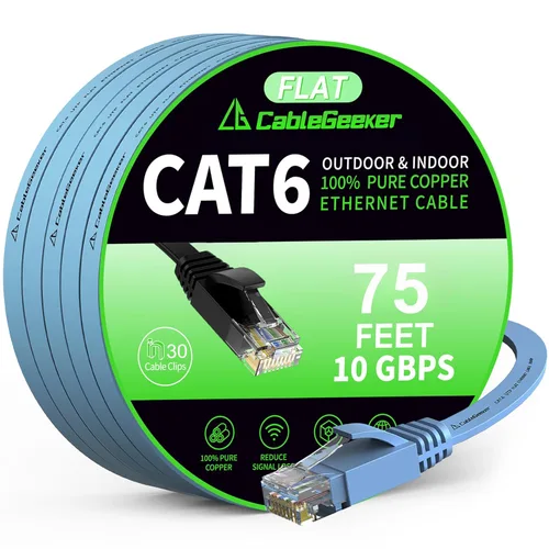 Miniatura 65 de Cable Ethernet Cat 6 de 100 pies, para interiores y exteriores, red de Internet de alta velocidad de 10 Gbps, cable de conexión Ethernet plano