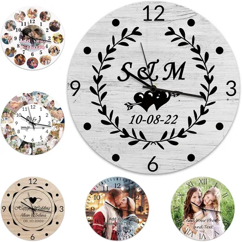 Miniatura 12 de Qingxily Reloj personalizado con imagen, relojes personalizados para paredes, reloj con foto personalizado, regalo para el día de San Valentín, día