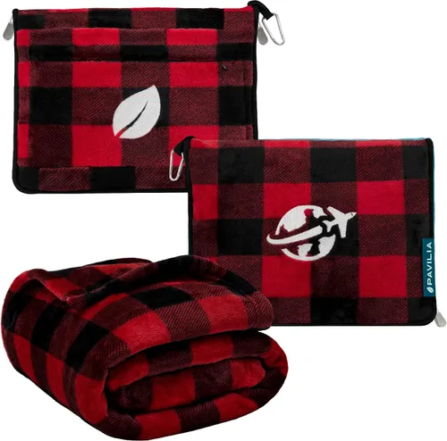 Miniatura 12 de PAVILIA Manta de viaje y almohada, manta de avión con apertura de brazos para adultos, manta compacta de avión con agujero para el brazo, bolsa 2