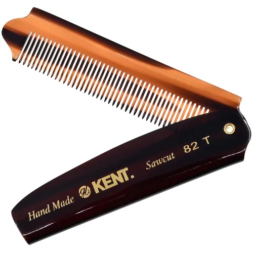 Kent 82T Peine de bolsillo plegable hecho a mano para hombres, peine de dientes finos para peinar y alisar el cabello todos los días, para barba o