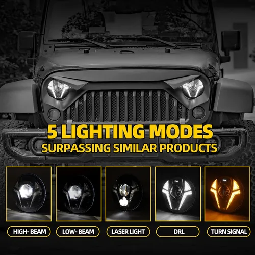 Miniatura 4 de Faros delanteros DRL personalizados de 7 pulgadas, faros delanteros LED redondos compatibles con Jeep Wrangler JK, JKU, TJ, LJ, Chevy, Ford, GMC