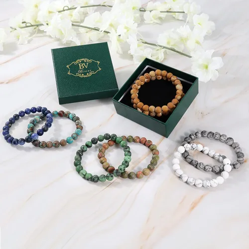 Miniatura 6 de Bivei - Pulsera elástica con cuentas redondas de cristales curativos de Reiki semipreciosos, hecha a mano, de 0.315pulgadas (8 mm)
