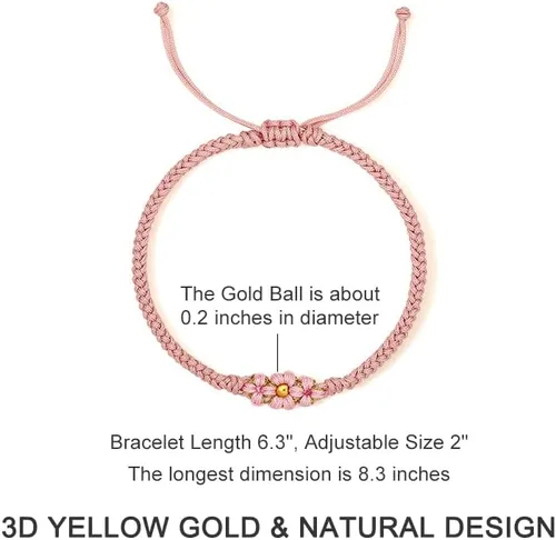Miniatura 2 de 24K Gold Bracelet for Women Flower Charm Bracelets Adjustable Chain Dainty Braided Link Lucky Beads Stackable Rope Bangle Trendy Colorful Cuff Cute