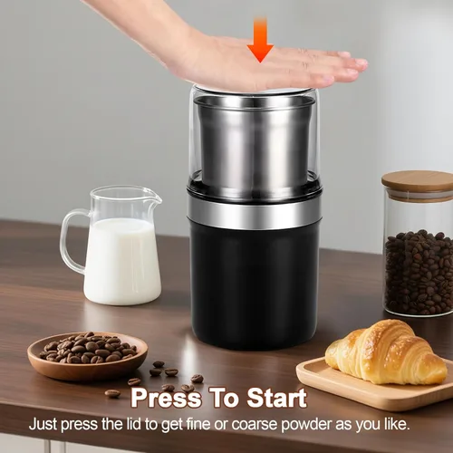 Miniatura 6 de Molinillo de especias, potente molinillo eléctrico de grano de café de 200 W con 2 cuencos de acero inoxidable extraíbles, capacidad de 3.53 oz