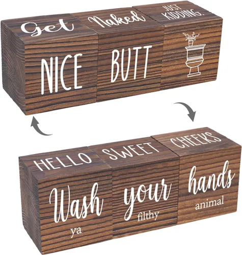 Miniatura 9 de Decoración de baño negra de granja, letrero de 4 lados – Nice Butt&Get Naked & Hello Sweet Cheeks&Wash Your Hands de madera, rústica, linda