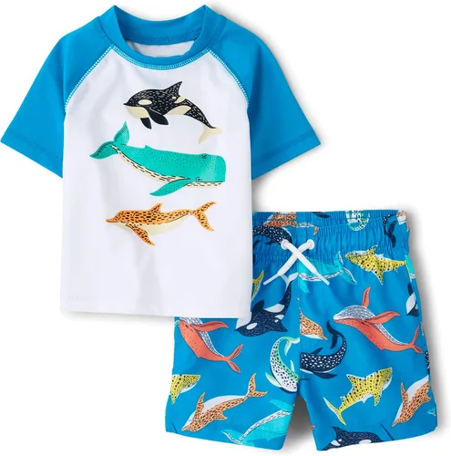 Miniatura 14 de The Children's Place Traje de baño de manga corta para niños y niños pequeños, juego de 2 piezas