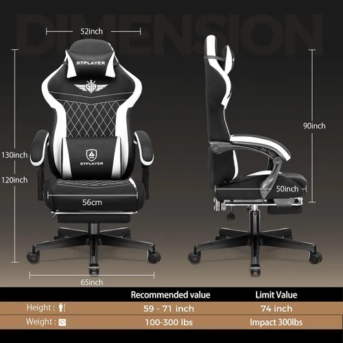 Miniatura 3 de GTPLAYER Silla de juegos con reposapiés, silla de juegos grande y alta, silla de oficina de computadora con soporte lumbar para adultos, silla