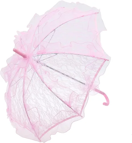 Miniatura 9 de Amosfun Sombrilla de encaje rosa Vintage Boda nupcial paraguas hecho a mano flores bordado paraguas para novia novia foto dama traje 1920s fiesta