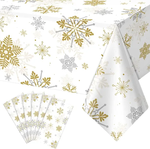 Miniatura 33 de 3 Piezas Decoraciones de Mantel de Fiesta de Plástico con Copos de Nieve de Navidad, Cartel de Fondo Navideño Azul con Copo de Nieve Blanco Cubierta