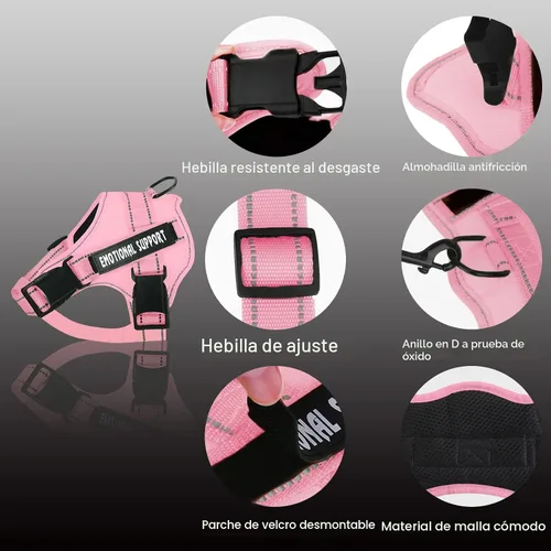 Miniatura 2 de voopet - Arnés para perro de servicio, mascota de asistencia o apoyo emocional - Reflectante, transpirable y ajustable, sin tirones - P/perro Rosado