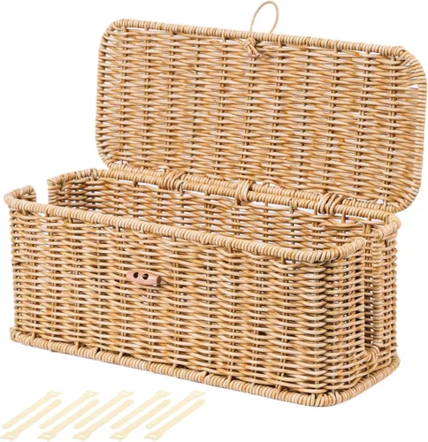 Miniatura 15 de BROWNLILY Caja de Gestión de Cables, Organizador de Cables Estilo Ratán para Escritorio, Ocultador de Cables, Cubiertas de Enchufes a Prueba