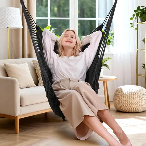Miniatura 2 de Y- STOP Silla Hamaca Colgante Columpio de Cuerda, Máximo 500 Libras, 2 Cojines Incluidos, Silla Colgante Grande de Macramé con Bolsillo, Tejido