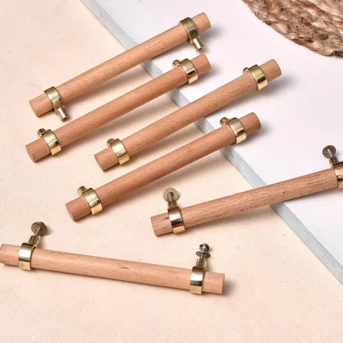 Miniatura 11 de Indian Shelf Paquete de 6 manijas de madera natural para cajones, pomos de tocador, tiradores de armario, estilo decorativo elegante