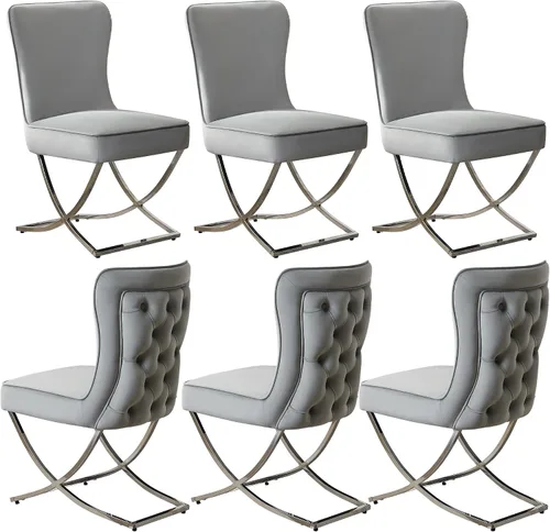 Miniatura 11 de WUTUTUEE Sillas de Comedor de Terciopelo de Lujo, Sillas de Acento Capitoné Tapizadas Sin Brazos con Patas de Metal Plateado en Forma de X, Juego