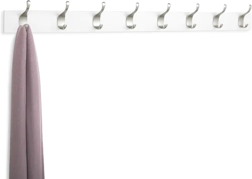Miniatura 4 de Amazon Basics Perchero moderno montado en la pared con ganchos de almacenamiento versátiles, rectangular, 8 ganchos, color blanco Rectangular