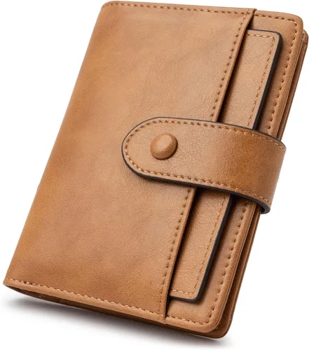 Miniatura 11 de Alldaily Cartera pequeña de piel con bloqueo RFID para mujer, plegable con 10 ranuras para tarjetas y bolsillo con cremallera, Negro, Pequeña