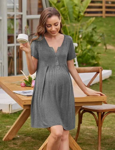 Miniatura 3 de Ekouaer Vestido de parto y parto, camisón de lactancia, camisones de maternidad para hospital, camisón corto de lactancia S-XXL