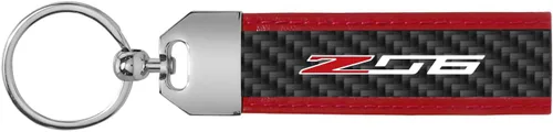 Miniatura 2 de iPick Image Correa de fibra de carbono real para Chevrolet Corvette C7 Z06 con llavero de borde de costura de cuero rojo, rojo, negro (Red /Black)