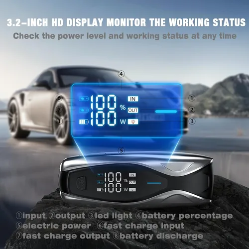 Miniatura 5 de NEXPOW Arrancador de coche X7 3000A, batería portátil de 12 V con carga rápida bidireccional PD de 60 W, pantalla HD de 3.2 pulgadas, hasta 12 L