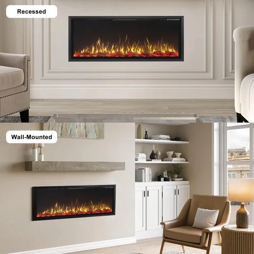 Miniatura 7 de PRETZI Chimenea eléctrica de 60 pulgadas, marco de aluminio ultra estrecho y pantalla ancha, insertos de chimenea eléctrica/montado en la pared