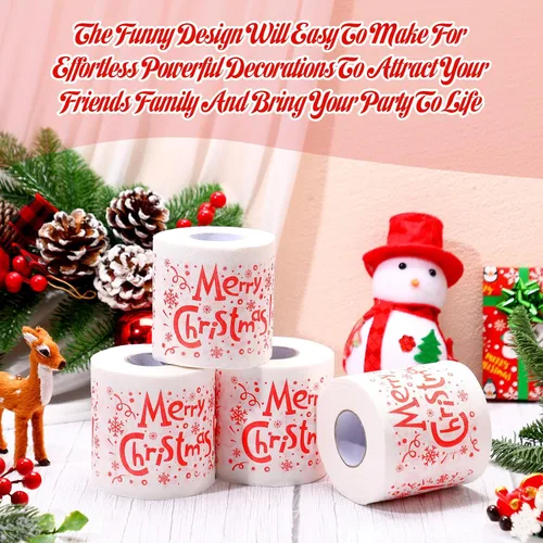 Miniatura 7 de Patelai 8 piezas de papel higiénico de Navidad a granel, rollo de papel higiénico de colores navideños, papel divertido para regalo, suministros