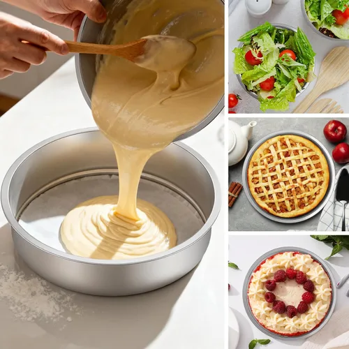 Miniatura 5 de Ohtomber - Bandeja para tarta de 20 cm - Juego de 4 bandejas redondas de acero inoxidable para tartas de capa, moldes, juego de horneado apilable