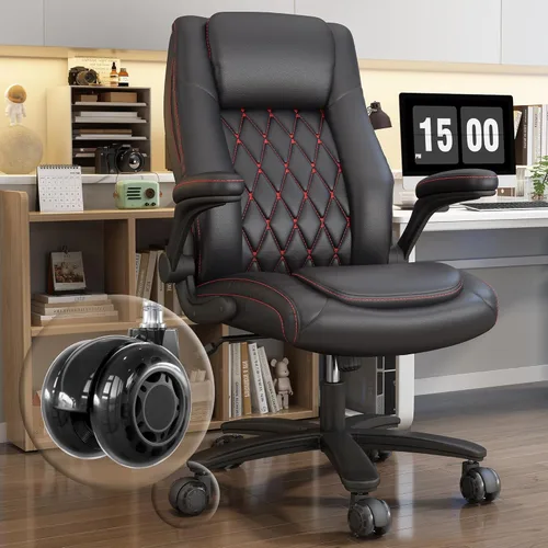 Miniatura 10 de GYI O205P - Silla de oficina ejecutiva de respaldo alto, silla de oficina grande y alta de 400 libras con ruedas de goma, sillas de escritorio Blanco