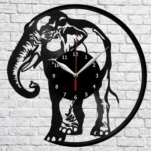 Reloj de pared de vinilo con elefante, registro LP, decoración del hogar, arte hecho a mano, regalo de personalidad 2 (tamaño: 12 pulgadas, color: