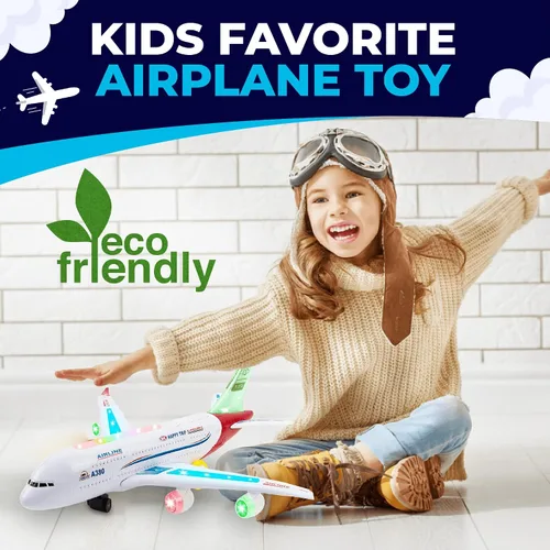 Miniatura 4 de Toysery Juguete de avión o aerobús con hermosas y atractivas luces intermitentes y sonidos realistas de motor a chorro, acción de choca y avanza