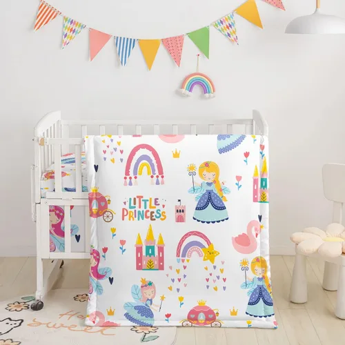 Miniatura 9 de Juego de ropa de cama para cuna de 3 piezas, edredón de guardería con estampado de mariposas en acuarela, sábana y falda para bebés niños y niñas