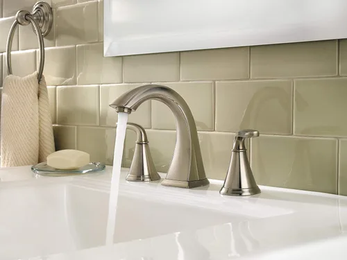 Miniatura 5 de Pfister Pasadena LF049PDKK - Grifo para lavabo de baño, 8 pulgadas de ancho, 2 asas, 3 agujeros, acabado de níquel cepillado, LF049PDKK