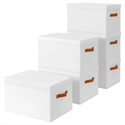 Miniatura 26 de Homsorout Contenedores de almacenamiento con tapas, cestas de almacenamiento de tela para estantes, paquete de 4 cajas decorativas plegables