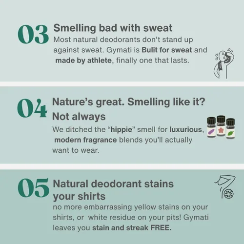Miniatura 8 de Gymati Desodorante natural en espray corporal, sin aluminio, mezcla a base de plantas con aloe y zinc, protección contra olores de larga duración