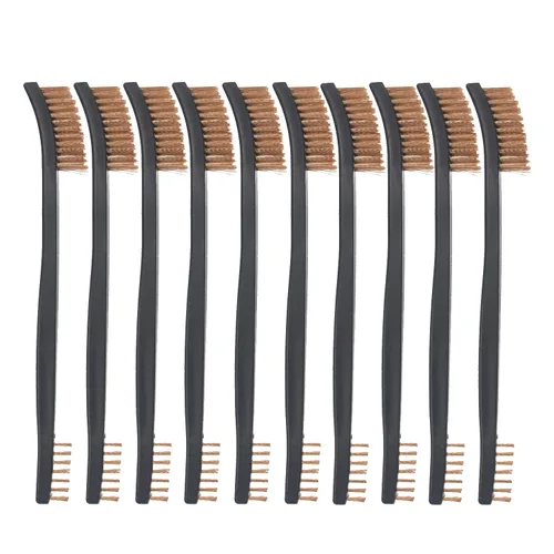 Miniatura 14 de Paquete de 10 cepillos de limpieza multiusos de doble punta para pistolas de 7 pulgadas, cepillos de cerdas de nailon de acero y latón (latón)