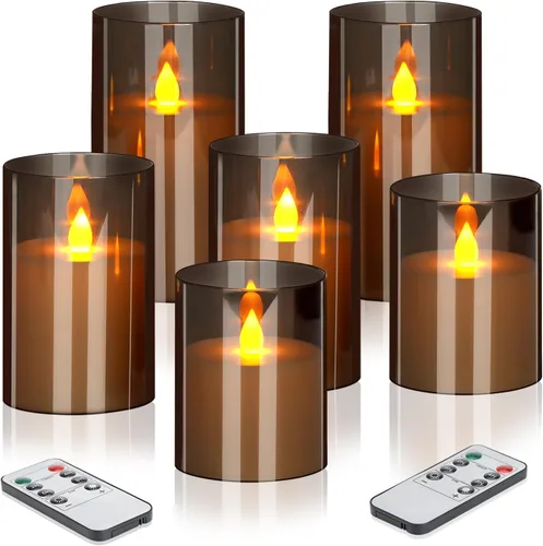Miniatura 10 de Wemarry - Juego de 3 velas LED sin llama con control remoto, funcionamiento a pilas, pilares acrílicos grises de 4, 5 y 6 pulgadas de alto x 3