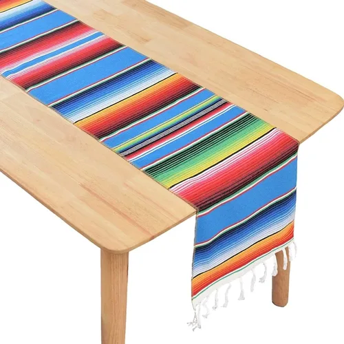 Miniatura 6 de BOXAN Camino de mesa de serape mexicano para decoración de boda, picnic al aire libre, mesa de comedor, manta de algodón con flecos, caminos de mesa