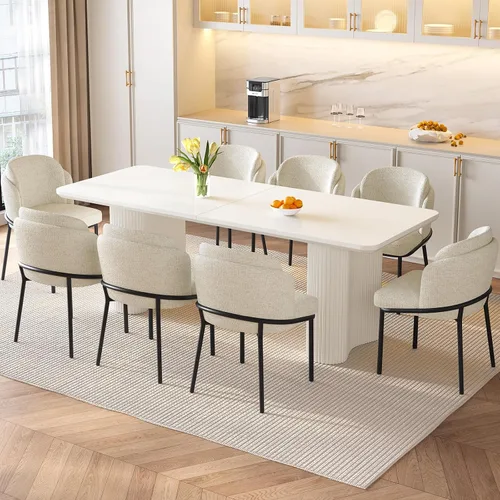 Miniatura 11 de Mesa de Comedor Rectangular de 63" con 6 Sillas, Mesa de Cocina Moderna Blanca con Juego de Sillas para Sala de Estar, Comedor y Cocina Blanco-A