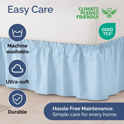 Miniatura 6 de Falda de cama envolvente con volantes, color azul claro, para camas de tamaño individual con altura de 30 cm CGK Linens - Falda de cama plisada