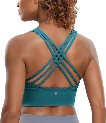 CRZ YOGA - Brasieres deportivos de linea larga con tirantes delgados para mujer, sin aros, acolchados, cruzados, para yoga, cortados, sin mangas