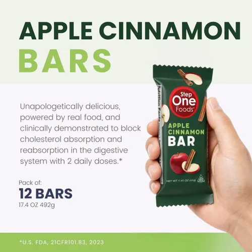 Miniatura 6 de Step One Foods Barras de manzana y canela, esteroles vegetales saludables para el corazón, omega 3 y fibra dietética sin gluten, sin OMG, veganas