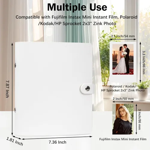 Miniatura 2 de Veicevol Álbum de fotos de 256 bolsillos para cámara Fujifilm Instax Mini, cubierta de cuero para fotos Polaroid, álbum de fotos de 2 x 3 para Blanco