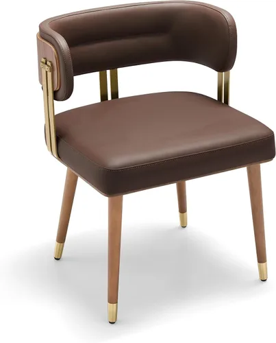 Miniatura 18 de ARTPLAN Juego de 2 sillas de comedor de cuero de nogal, modernas sillas de cocina con cojín de espuma de alta resistencia y marco de acero 2-Azul