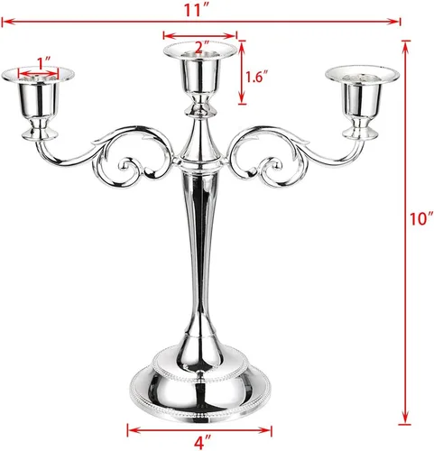 Miniatura 2 de OwnMy Candelabro de metal de 3 brazos, soporte de vela elegante para boda, mesa de comedor, Navidad, fiesta, decoración del hogar (tono plateado)