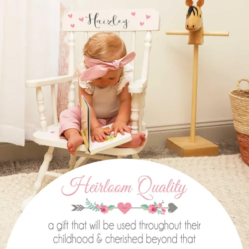 Miniatura 6 de My Bambino Mecedora de madera personalizada para niños, mecedora para niñas, mecedora de madera blanca Silla para niños pequeños con nombre