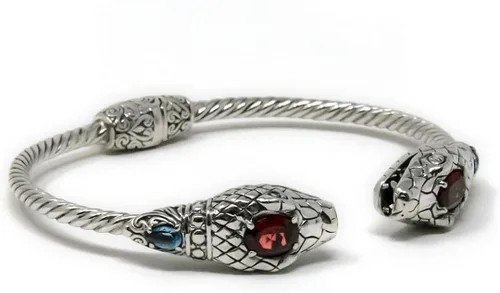 Miniatura 2 de Pulsera con bisagras de serpiente de Bali, plata de ley 925 y piedras preciosas